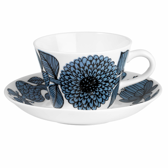 Gustavsberg Blå Aster kaffekopp med fat, 15 cl