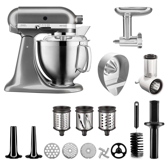 KitchenAid Artisan 5KSM185PSEMS köksmaskin + tillbehörspaket, medallion silver