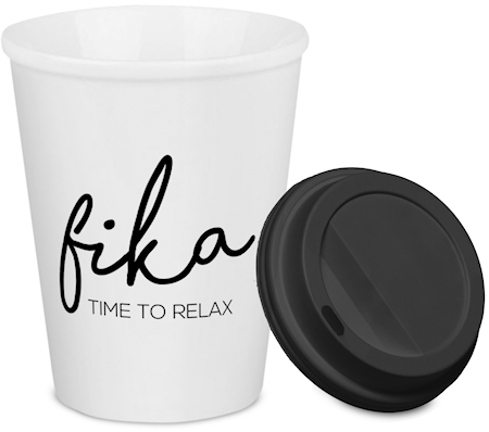 To mugg i porslin 38 cl med texten 'Fika Time to relax'