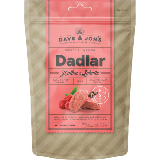 DAVE & JON´S Dadlar Hallon & Lakrits 125 g