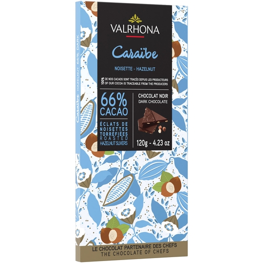 Valrhona Caribe Hazelnut 66% chokladkaka, 120 g