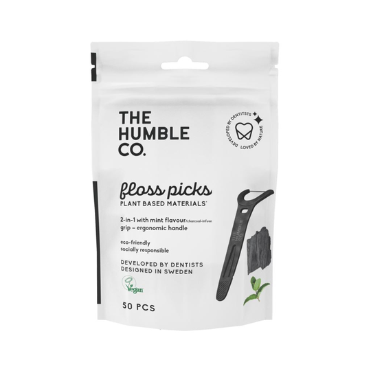 The Humble Co. Floss Picks Grip Handle Tandtrådsbyglar Charcoal 50 st