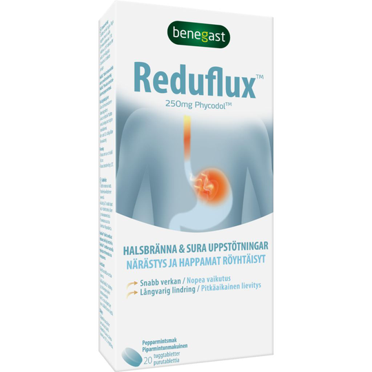 Benegast Reduflux Peppermint Mot Sura Uppstötningar 20 tuggtabletter