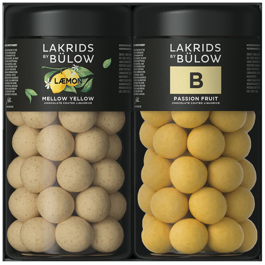 Lakrids by Bülow Black Box Regular, Mellow Yellow Lemon & B Passion Fruit