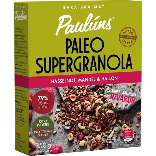Paulúns Paleo Supergranola Hasselnöt, Mandel & Hallon 350 g